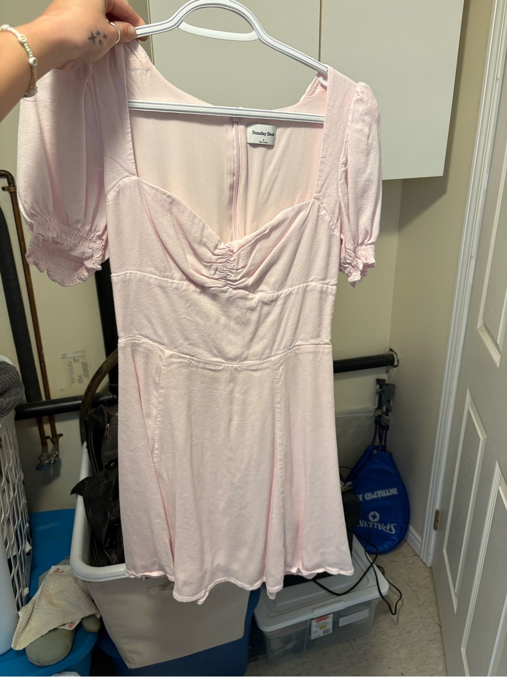 Sunday Best Pale Pink Mini Dress with Square Neck